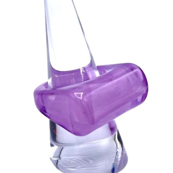 Purple and White Swirl Acrylic Geometric Barrel Chunky Statement Ring Size 8.5 - Picture 8 of 8